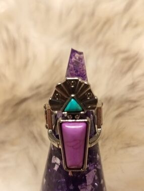 Purple Inlay Stone Ring with Turquoise Accent - Unbranded